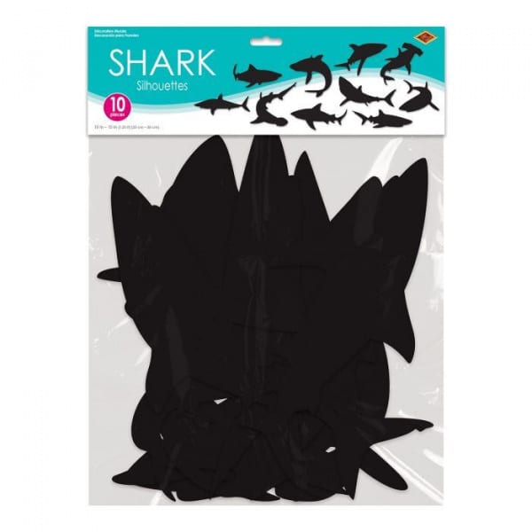 10 x Shark Silhouette Cut-out Party Decorations