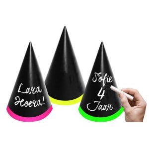 6 x Writable Chalkboard Black & Neon Coloured Party Hats