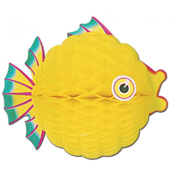 Yellow Honeycomb Puffer Fish Decoration - 30.5cm