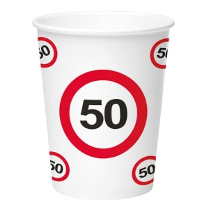 8 x 50th Birthday Traffic Sign Paper Party Cups - 350ml
