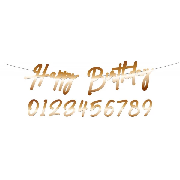 Bronze Happy Birthday Letter Banner With Numbers - 1m