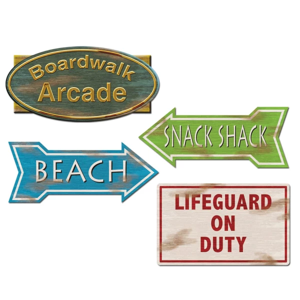 4 x Beach Sign Cut-out Decorations - 35cm