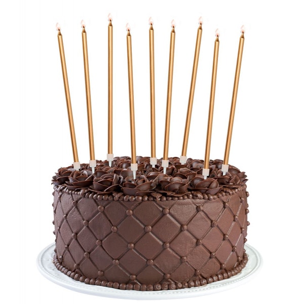 16 x Elegant Long Bronze Birthday Candles With Holders