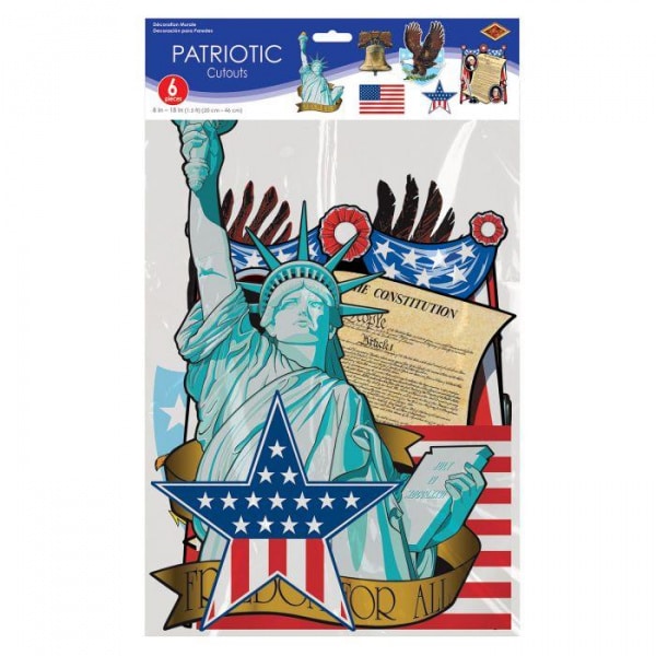 6 X USA Patriotic Cut-out Decorations - 20cm - 46cm