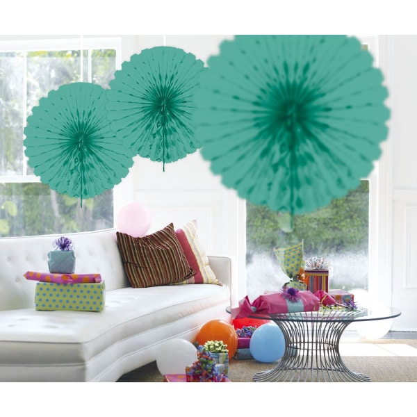 Turquoise Honeycomb Hanging Fan Decoration - 45cm