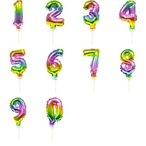 Rainbow Multicoloured Foil Number Balloon Cake Topper - 13cm