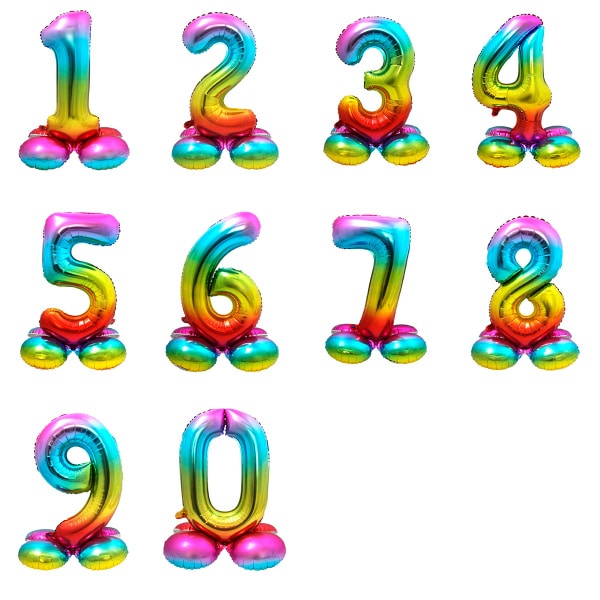 Rainbow Multicoloured Foil Number Balloon with Standing Base -72cm