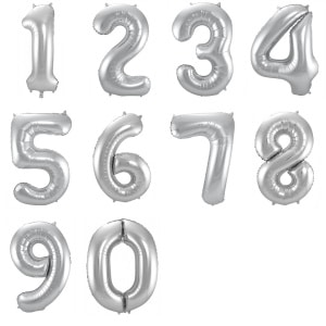 Silver Metallic Foil Number Balloons - 86cm