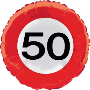 50th Birthday Traffic Sign Foil Balloon - 45cm