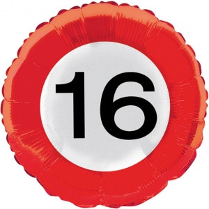 16th Birthday Traffic Sign Foil Balloon - 45cm
