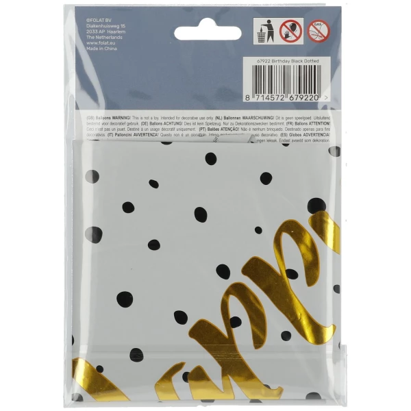 Happy Birthday! Gold & Black Dots Foil Balloon - 45cm