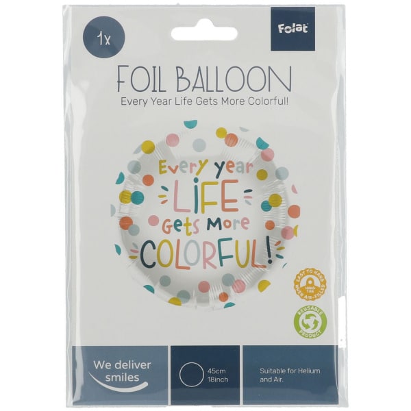 Birthday 'Every Year Life Gets More Colourful!' Foil Balloon - 45cm