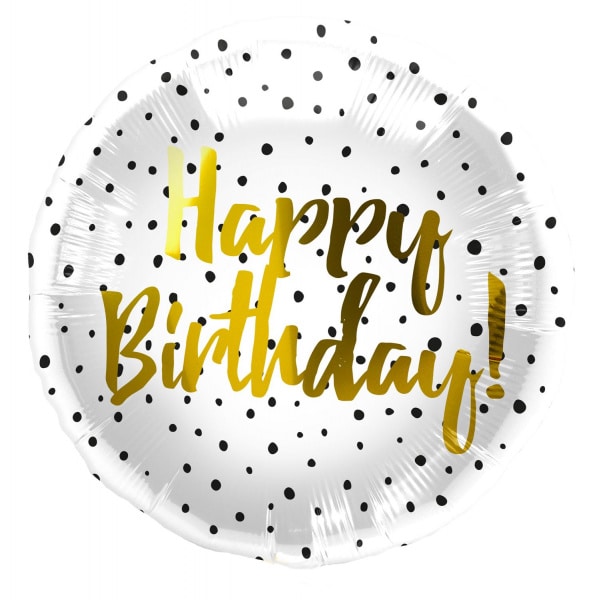 Happy Birthday! Gold & Black Dots Foil Balloon - 45cm