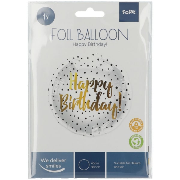 Happy Birthday! Gold & Black Dots Foil Balloon - 45cm