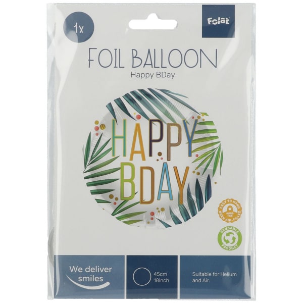 Happy Birthday Jungle Palm Leaves Foil Balloon - 45cm
