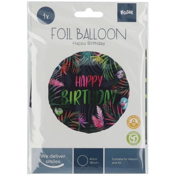 Happy Birthday Hawaiian Neon Tropical Foil Balloon - 45cm