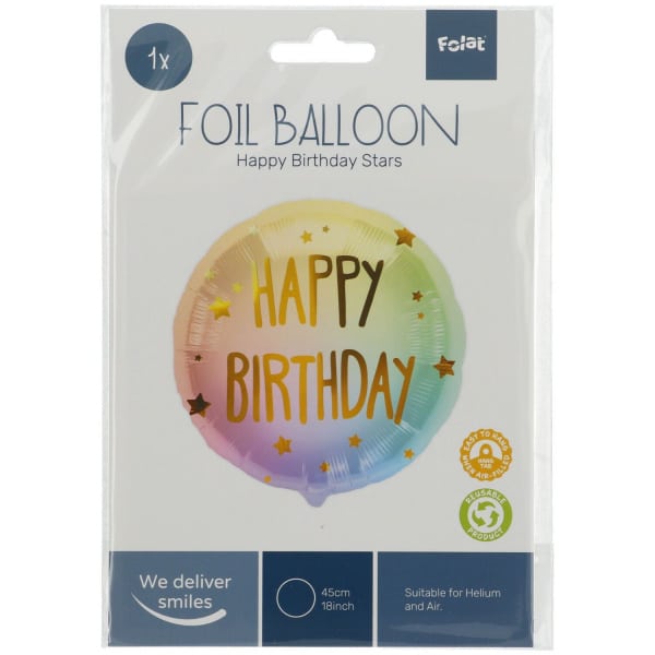 'Happy Birthday' Ombre & Stars Foil Balloon - 45cm