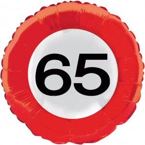65th Birthday Traffic Sign Foil Balloon - 45cm