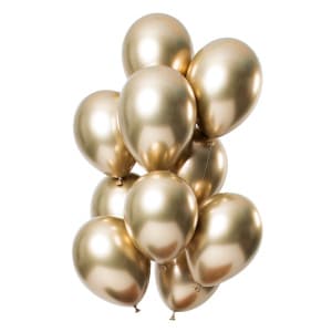 12 X Gold Deluxe Mirror Effect Party Balloons - 33cm