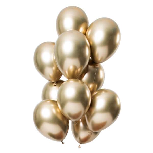 12 X Gold Deluxe Mirror Effect Party Balloons - 33cm