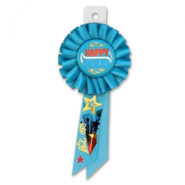 Happy Retirement Blue Rosette Badge