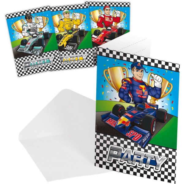 8 X Formula Racing Party Invitations