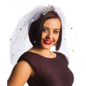 "Bride" With Veil Hen Party Silver & Rose Gold Tiara