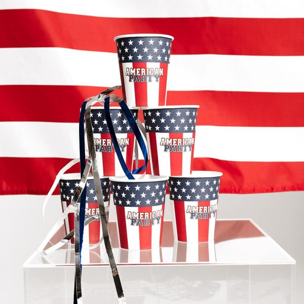 10 X USA American Flag Paper Cups - 250ml