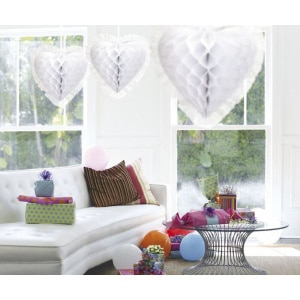 White Deluxe Honeycomb Heart Hanging Decoration - 30cm