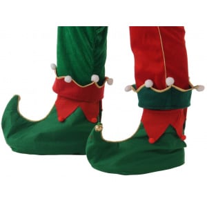 Green & Red Elf Shoe Covers with Bells