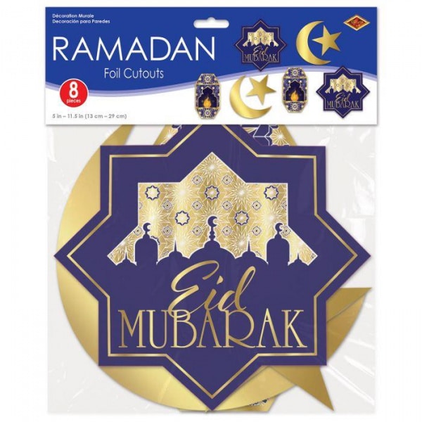 8 X Eid Mubarak Foiled Cutout Decorations - 13cm - 28cm