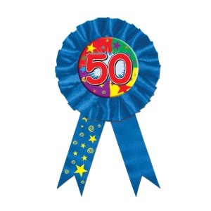 50th Birthday Blue & Colourful Rosette Badge