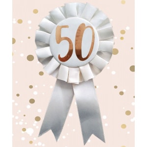 50th Birthday Cream & Rose Gold Deluxe Rosette Badge