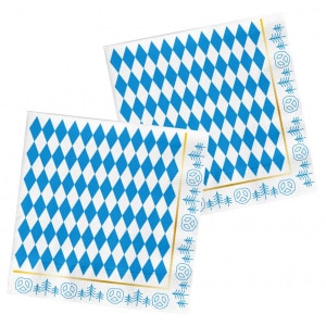 20 X Oktoberfest Bavarian Chequered Paper Napkins - 33cm