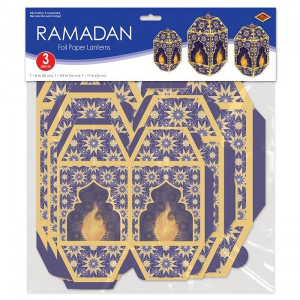 3 x Ramadan Purple & Gold Lanterns - 3 sizes