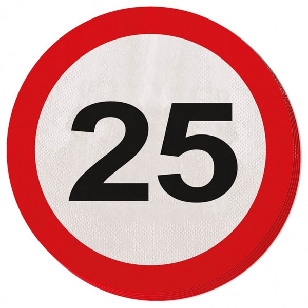 20 X 25th Birthday Traffic Sign Party Napkins - 33cm