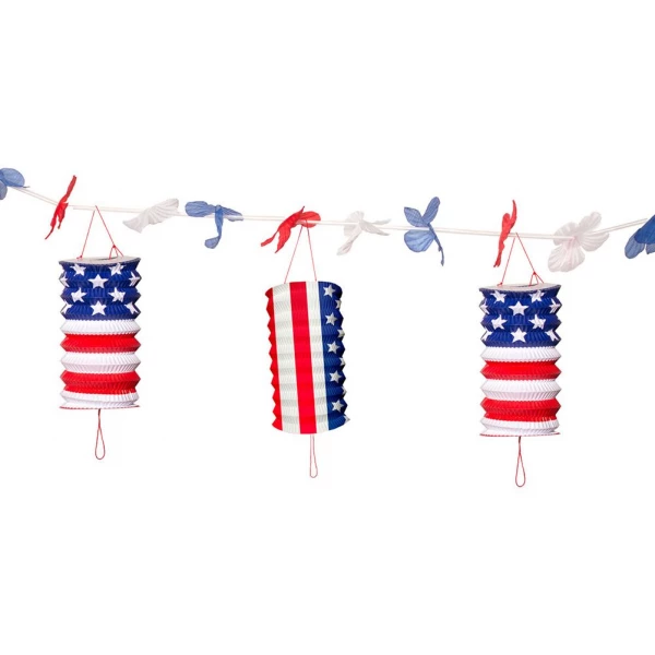 USA Garland with Hanging Lanterns - 3m