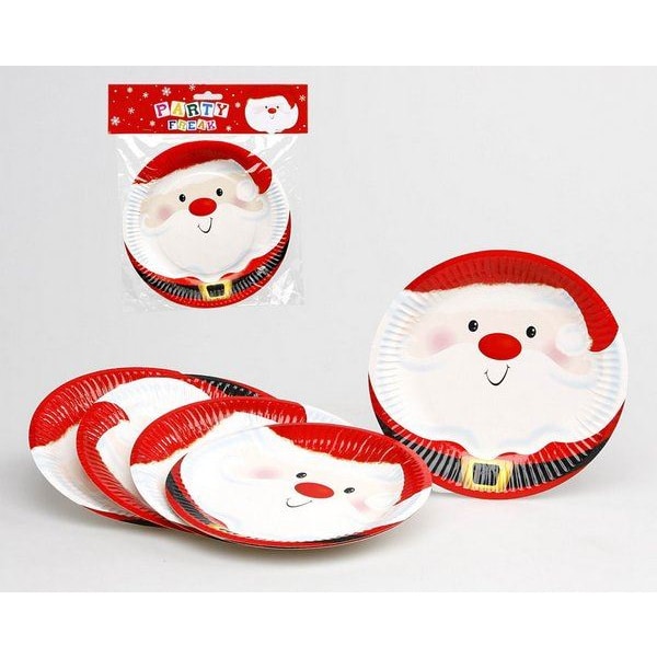 6 X Christmas Santa Paper Plates - 23cm