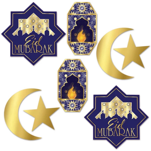 8 X Eid Mubarak Foiled Cutout Decorations - 13cm - 28cm