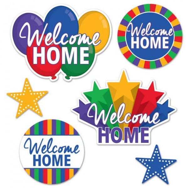 6 X Welcome Home Foiled Cutout Decorations - 14cm - 36cm