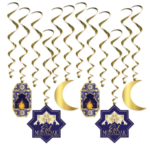 12 X Eid Mubarak Hanging Whirls