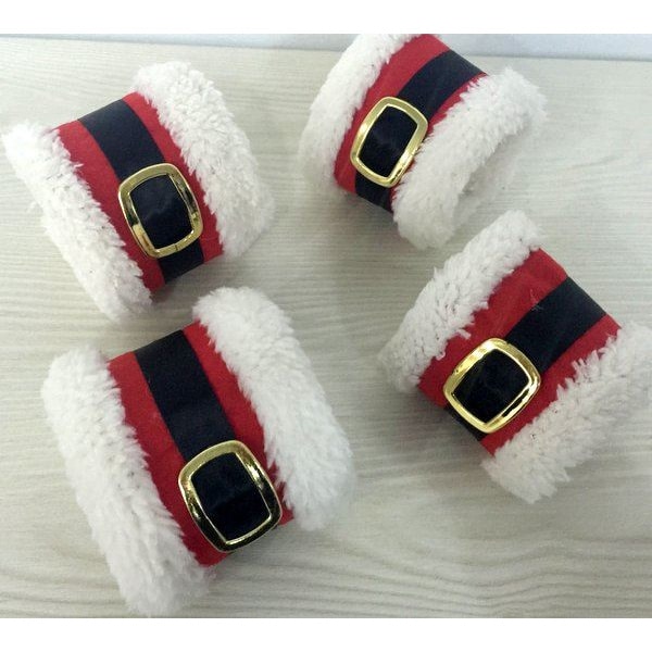 4 x Santa Fleece Napkin Rings