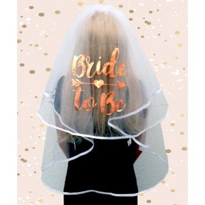 "Bride To Be" Hen Party White & Rose Gold Veil