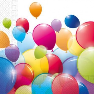 20 X Birthday Balloon Compostable Paper Napkins - 33cm