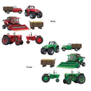 6 X Farm Tractors Cutout Decorations - 30cm - 58cm