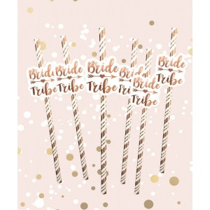 6 X "Bride Tribe" Hen Party Rose Gold Spiral Paper Straws