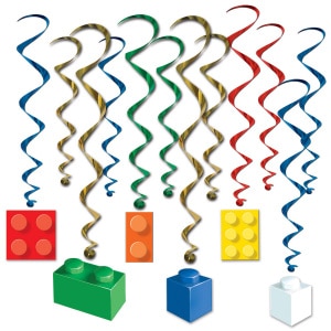 12 X Colourful Buidling Blocks Hanging Whirls
