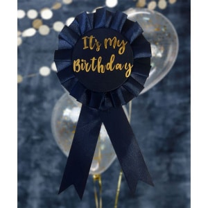 "It's My Birthday" Navy & Gold Deluxe Rosette Badge
