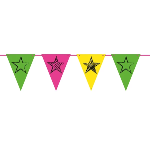 Bright Neon with Stars Triangle Party Bunting - 6m