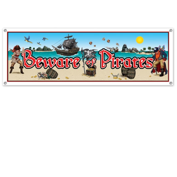 "Beware of the Pirates" Pirate Beach Banner - 1.6m x 53cm